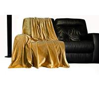 cushion mania Jeté de lit en velours peluche pour canapé ou lit - Couverture et housses de coussin en velours uni scintillant - Couvre-lit décoratif moderne (Jaune moutarde, dimensions : 200 cm x 135