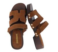 CUSHIONAIRE Tokyo Sandales à plateforme en daim végétalien pour femme avec sangle réglable et mousse à mémoire de forme confortable, Daim véritable cognac, 8.5