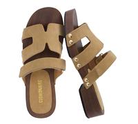 CUSHIONAIRE Tokyo Sandales à plateforme en daim végétalien pour femme avec sangle réglable et mousse à mémoire de forme confortable, Daim véritable gris, 39.5 EU Large