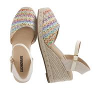 CUSHIONAIRE Tuti Espadrilles compensées tissées pour femme - Multicolore - Bout fermé - Sangle de cheville réglable et semelle intérieure rembourrée, raphia naturel, 6