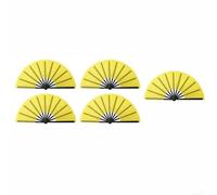 Cushteg Lot de 5 grands éventails de danse pliables de 33 cm pour mariages, fêtes et événements en plein air, éventail à main en plastique et tissu pour décoration et spectacle, jaune
