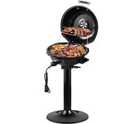 CUSIMAX Barbecue électrique sur pied avec couvercle et pied, température réglable et bac récupérateur de graisse, 1600 W, pour une utilisation en extérieur, balcon et jardin, nettoyage facile