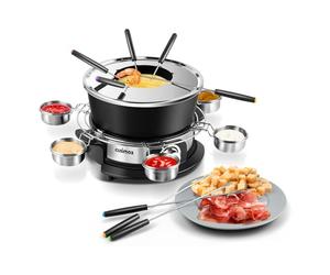 CUSIMAX Kit à fondue électrique avec réglage de la puissance de 1200 W pour fromage, chocolat, huile et bouillon, casserole à fondue électrique anti-adhésive de 2 l avec 8 fourchettes, 6 tasses et