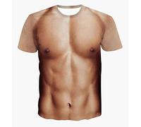 CUSMA Costume créatif à Manches Courtes de Couleur Chair, Muscle 3D, t-Shirt abs, Pull décontracté, col Rond.