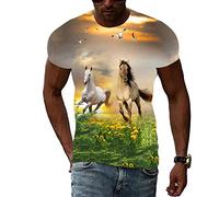 CUSMA T-Shirt Homme Femme Manches Courtes à col Rond avec Motif de Cheval Blanc