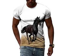 CUSMA T-Shirt Manches Courtes décontracté à col Rond pour Hommes et Femmes, Motif Cheval Blanc