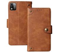Cuson Flip Brun Retro Veritable Cuir Housse Magnétique Téléphone Coque pour Logicom Le Flow 6.26" Étui Cas Couverture Protecteur Case Portefeuille Cover