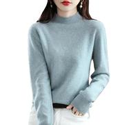 CUSON Pull en cachemire pour femme, 100 % cachemire, manches longues, col rond, doux et chaud, bleu ciel, S