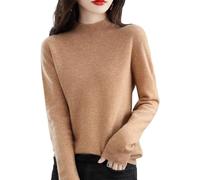 CUSON Pull en cachemire pour femme, 100 % cachemire, manches longues, col rond, doux et chaud (marron, XL)
