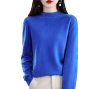 CUSON Pull en cachemire pour femme, 100 % cachemire, manches longues, col rond, doux et chaud, pull en tricot (bleu Klein, taille S)