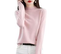 CUSON Pull en cachemire pour femme, 100 % cachemire, manches longues, col rond, doux et chaud, pull en tricot (rose, taille L)