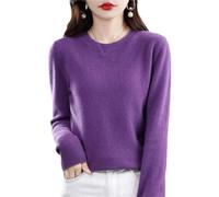 CUSON Pull en cachemire pour femme, 100 % cachemire, manches longues, col rond, doux et chaud (violet foncé, taille S)
