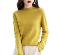 CUSON Pull en cachemire pour femme, 100 % cachemire, manches longues, col rond, doux et chaud (jaune, taille L), jaune