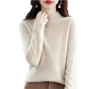 CUSON Pulls en cachemire pour femmes, 100 % cachemire, manches longues, col rond, doux et chaud, tricot pullover (beige, Small)