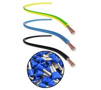 CusoTec Kit de câblage 2,5 mm² 5 m/5 m/ 5 m Câble souple electrique flexible Boîte à fusibles ponts de câblage noir/bleu/vert jaune 100 embouts de câble