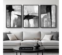 Cuspin Lot de 3 grandes peintures sur toile abstraite moderne encadrée, noir et blanc, gris, pour décoration murale d'intérieur, bureau, couloir, 61 x 91,4 cm