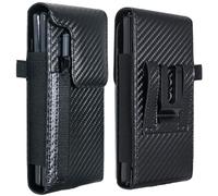 CusPra Étui pour Samsung Galaxy Z Fold 7 avec porte-stylo, clip ceinture et porte-cartes, étui de luxe en cuir fibre de carbone avec passant de ceinture, clip en métal et fermeture magnétique