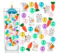CUSROS Accessoires de fête de Pâques classiques - Perles flottantes multicolores avec mini lapin de dessin animé - Décoration de table pour la maison