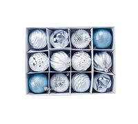 CUSROS Boules de Noël 12pcs Ornement d'arbre de Noël Peint Boîtes à boulets en Plastique Vif pour Le Banquet de fête de Mariage de Noël décoration de la fête Bleu