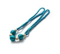 CUSROS Embrasse de rideau sans perforation, crochets de rideau avec boucles, boule en bois aimantée, attache de rideau décorative, bleu turquoise, taille unique
