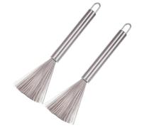 CUSROS Lot de 2 brosses en métal non toxiques pour enlever la rouille et les taches en acier inoxydable - Résidus alimentaires efficaces - Long manche - Ustensile de cuisine - L