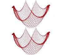 CUSROS Lot de 2 filets de pêche décoratifs à suspendre extra larges inspirés de l'océan Décoration murale en résille Rouge
