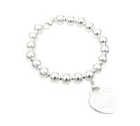 Cusstally Bracelets en argent 925 classique mode argent carte cœur perles rondes 8 mm bracelet femme bijoux 22 cm bijoux cadeau (couleur : 21 cm)