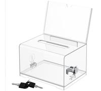 Custamix Boite avec verrou 15,8×11,7×10cm - Urne transparente avec support pour étiquette, boîte à suggestions et collecte, idéale pour école, bureau, association et événements