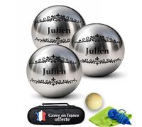 Custamix Boule de Pétanque Personnalisée 720g Triplette avec Cochonnet Petanque, Sacoche Boule Petanque, Chiffon de Nettoyage - Cadeau St Valentin, Fête des Pères, Anniversaire (Modèle Fleuri 1)