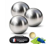 Custamix Boule de Pétanque Personnalisée 720g Triplette avec Cochonnet Petanque, Sacoche Boule Petanque, Chiffon de Nettoyage - Cadeau St Valentin, Fête des Pères, Anniversaire (Modèle Triplette)