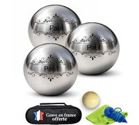 Custamix Boule de Pétanque Personnalisée 720g Triplette avec Cochonnet Petanque, Sacoche Boule Petanque, Chiffon de Nettoyage - Cadeau St Valentin, Fête des Pères, Anniversaire (Modèle Fleuri 2)