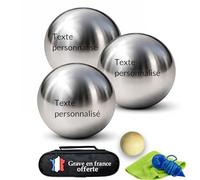 Custamix Boule de Pétanque Personnalisée 720g Triplette avec Cochonnet Petanque, Sacoche Boule Petanque, Chiffon de Nettoyage - Cadeau St Valentin, Fête des Pères, Anniversaire (Texte personnalisé)