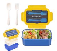 Custamix Lunch Box Bento 1400ml - Boîte à Repas 14x7x21cm Hermétique à 3 Compartiments avec Couverts, Compatible Micro-ondes et Lave-vaisselle, Idéale pour École, Bureau et Pique-Nique (Bleu foncé)