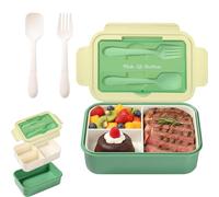 Custamix Lunch Box Bento 1400ml - Boîte à Repas 14x7x21cm Hermétique à 3 Compartiments avec Couverts, Compatible Micro-ondes et Lave-vaisselle, Idéale pour École, Bureau et Pique-Nique (Vert )