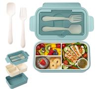 Custamix Lunch Box Bento 1400ml - Boîte à Repas 14x7x21cm Hermétique à 3 Compartiments avec Couverts, Compatible Micro-ondes et Lave-vaisselle, Idéale pour École, Bureau et Pique-Nique (Bleu clair)