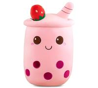 Custamix Peluche Kawaii Bubble Tea avec Perles - Jouet Doux 35cm, Coussin Oreiller décoratif pour Chambre d’Enfant, idée Cadeau Mignonne Fille garçon (Rose)