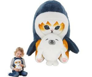 Custamix Poupée en Peluche Chat Requin 22 cm, Jouet Doux et Kawaii pour garçons et Filles, Peluche Shark Cat Mignonne, idée Cadeau Adorable pour Enfants et Amoureux des Animaux