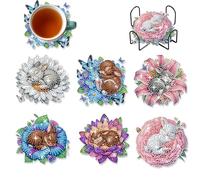 CustmArti DIY Diamond Art Painting Ensemble de sous-verres en bois avec support en métal lapin de Pâques mosaïque strass Kit de bricolage pour les familles communes et les débutants Décoration de