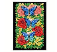 CustmArti Peinture diamant à faire soi-même, design créatif, cuir PU, 50 pages intérieures vierges, format A5, portable, carnet d'écriture, journal - Papillon-2