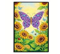 CustmArti Peinture diamant à faire soi-même - Design créatif - En cuir synthétique - 50 pages intérieures vierges - Format A5 - Portable - Carnet d'écriture - Tournesol et papillon