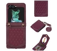 Custodia Coque pour Flip5 Boîtier Card Slot Portefeuille Flip Case,Cuir Sac à épaule 3 in 1 Bumper étui pour Samsung Galaxy Z Flip5(5)
