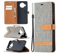 Custodia® Étui à rabat en jean avec fonction support et emplacement pour cartes pour Xiaomi Mi 10T Lite 5G (Gris)