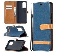 Custodia® Étui à rabat en jean avec fonction support et emplacement pour cartes pour Xiaomi Mi 10T Pro 5G / Xiaomi Mi 10T 5G (bleu foncé)