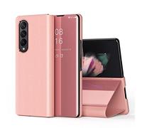 Custodia® Z Fold4 Flip Coque Clear View,Fold4 Coquille Smart Window,Mirror Makeup Kickstand Case Folio Compatible pour Samsung Galaxy Z Fold4 (Or Rose)