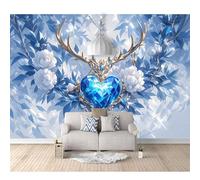 Custom 3D Photo Self-adhesive Wallpaper Romantic blue heart-shaped gemstone flower 100x70cm Living Room Sofa Tv Background Wallpapers Home Decor Wall - Interior Decorative Stickers Mural