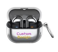 Custom Buds 3 Pro - Coque avec porte-clés pour Galaxy - Coque de protection antichoc personnalisable pour Samsung Buds3/Buds3 Pro - Transparent