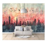 Custom Cafe Hotel Bar Interior 3D Self-adhesive Wallpaper Mural Wall Sticker Watercolor geometry cityscape colorful 100x70cm Background For Office Dining Room Children's