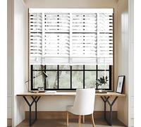Custom Cordless Wood Blinds, Darkening 2" Slats Venetian Blinds for Windows, Wood Horizontal Shades for Bedroom, Office, Kitchen, Waterproof & Easy to Clean(Blanc)