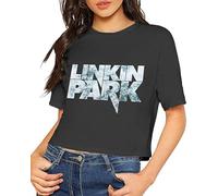 Custom Custom Linkin-Park Logo Printing Crop Top Summer Short-Sleeve Tee for Women's Black S