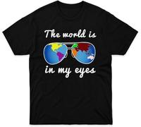 Custom Funny Shirt The World is in My Eyes Black T-Shirt for Youth for Men Gift Vintage Crew Neck Short Sleeve Cotton Top Tee Manches Courtes(Large)
